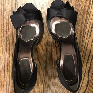 Black Satin RSVP Heels With Bow